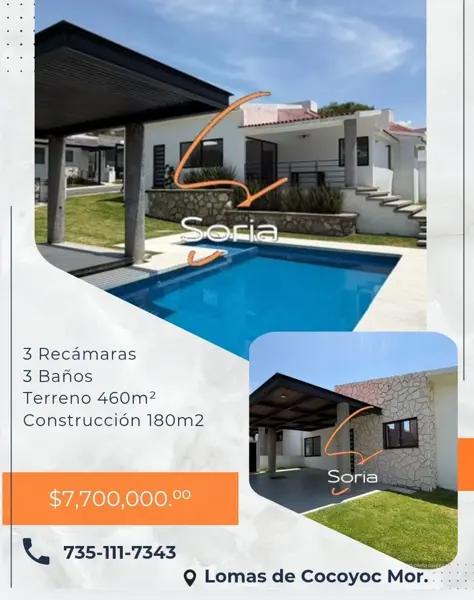 Casa en venta en Lomas de Cocoyoc, Atlatlahucan, Morelos