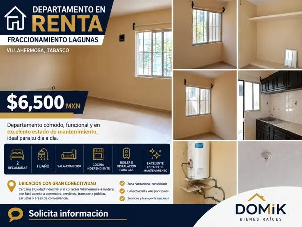 Departamento en renta en Fraccionamiento Lagunas, Villahermosa