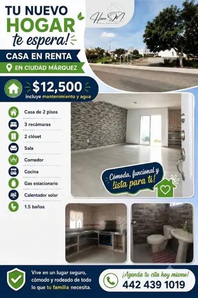RENTA CASA QUERÉTARO FRACC CIUDAD MÁRQUEZ ( POR EL POLITÉCNICO).