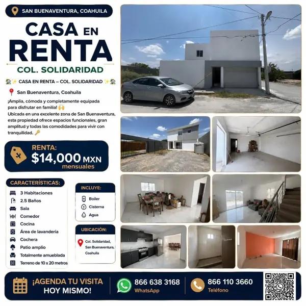 Casa en renta en Solidaridad, San Buenaventura, Coahuila de Zaragoza