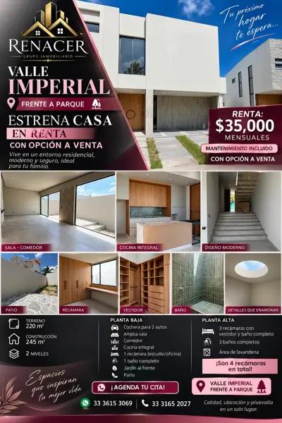 VALLE IMPERIAL !!!!! PRECIOSA CASA EN RENTA NUEVECITA