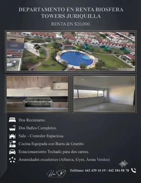 RENTA DEPARTAMENTO QUERÉTARO FRACC BIOSFERA TOWERS JURIQUILLA.